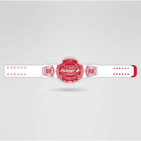 Real-life design of the Planet K Championship Belt, featuring logos, text, and custom design elements.