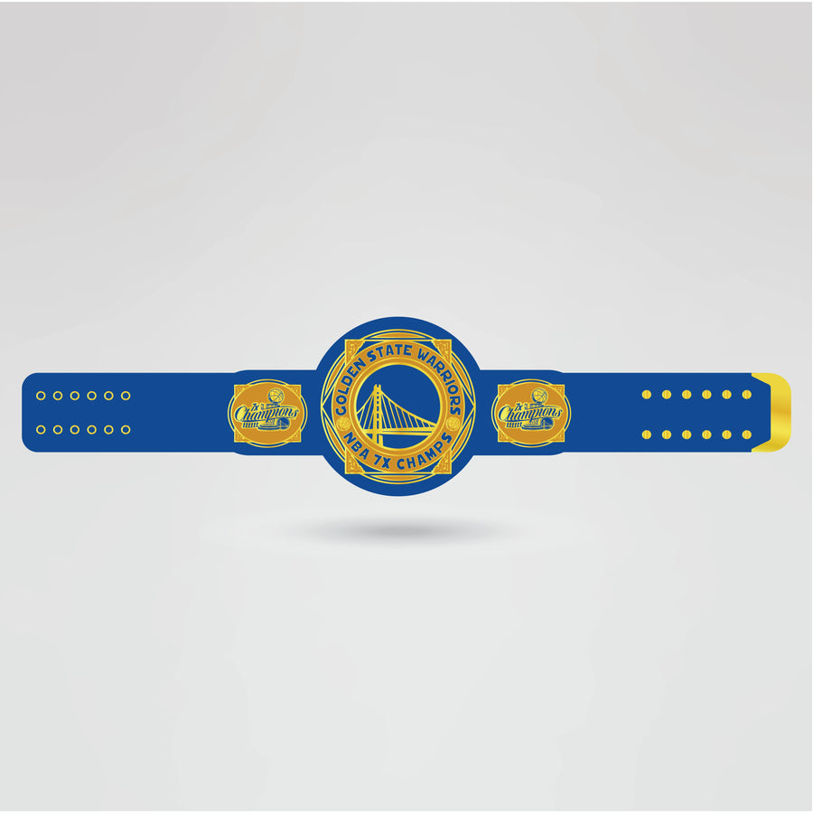 Real design of the Golden State Warriors championship belt with custom text, logos, and design.