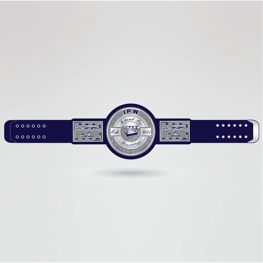 Real-life design of the IPW Championship Belt with custom logos, text, and side plates.