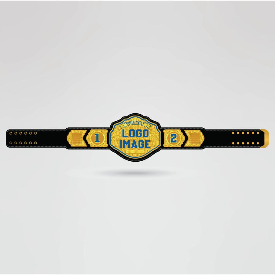 Template showing customizable areas on the Golden Star Wrestling Championship Belt.