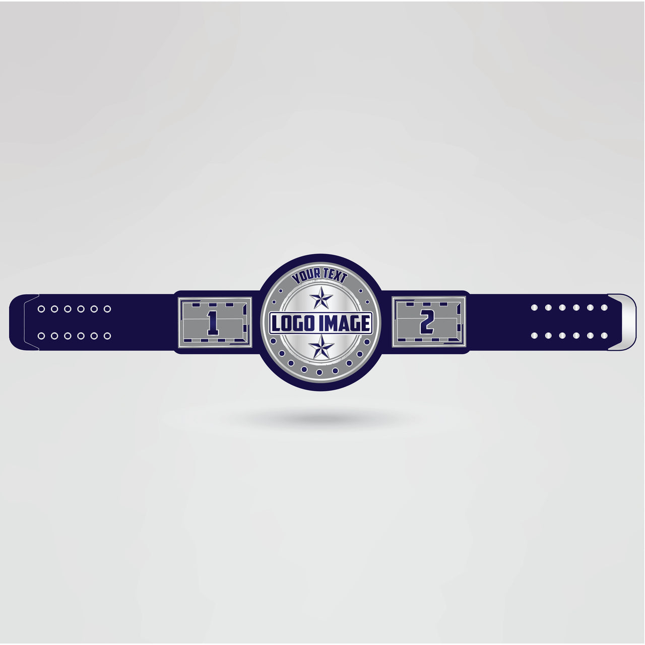 Template showing where logos, text, and images can be customized on the IPW Championship Belt.