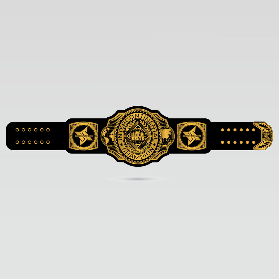 Intercontinental Heavyweight Championship Belt with black and gold custom championship design