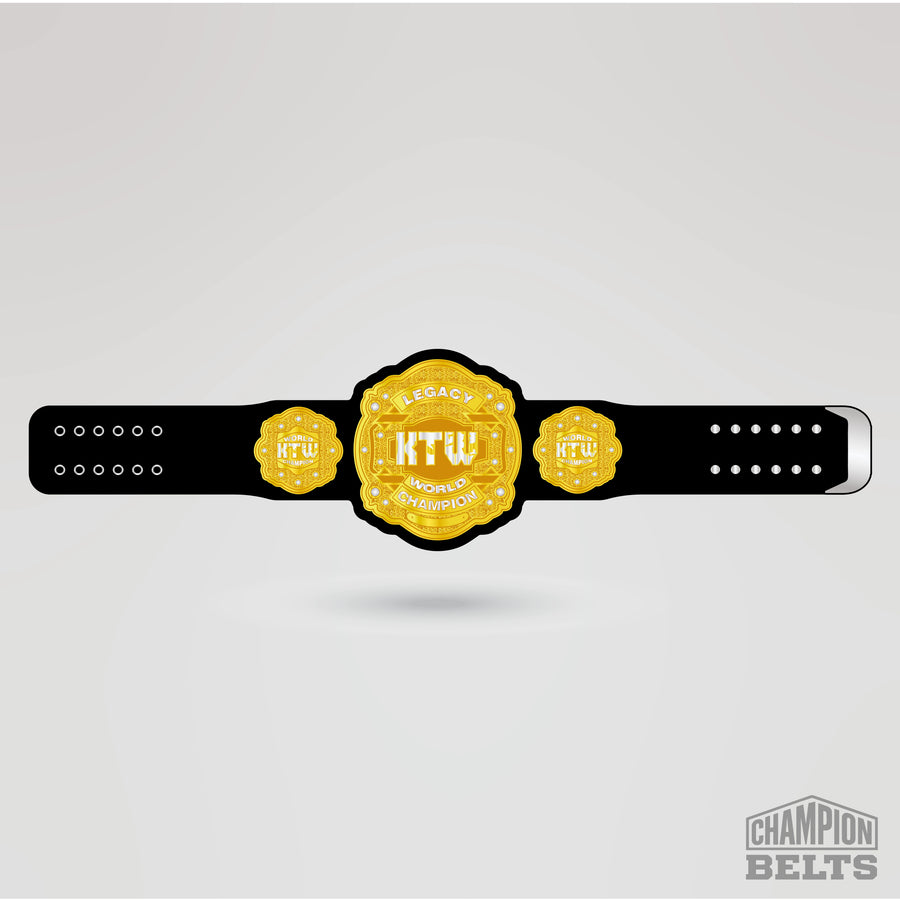 Legacy World Champion Belt with premium gold plates and black leather strap design