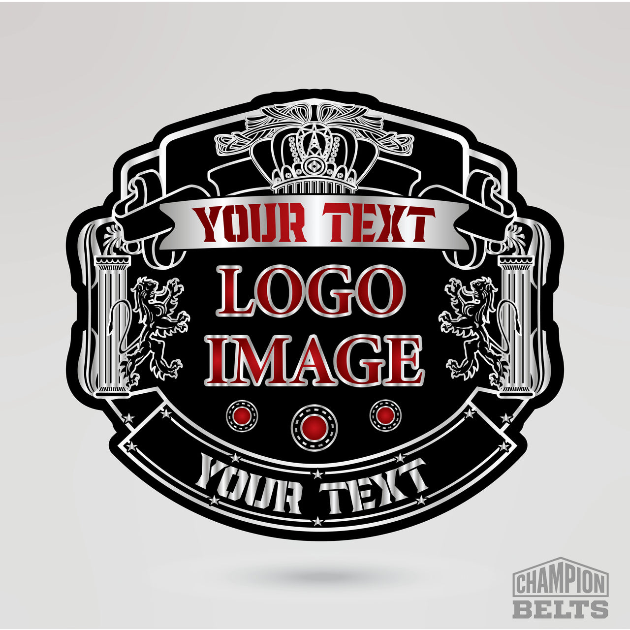 Custom wrestling championship main plate template with silver detailing, logo image space, and personalized text