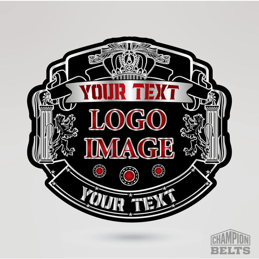 Custom wrestling championship main plate template with silver detailing, logo image space, and personalized text