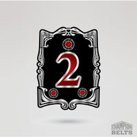 Black and silver wrestling championship side plate with red number 2 design