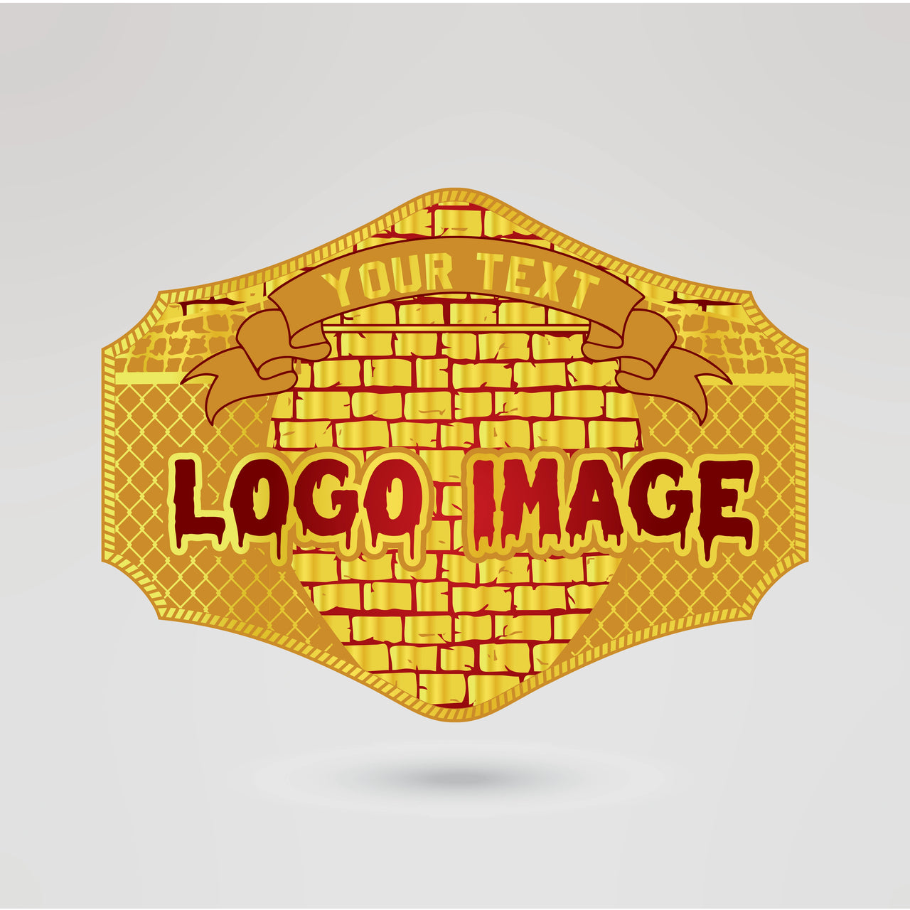 Close-up of the central plate of the Kaos Wrestling Champion Belt, featuring a customizable design.