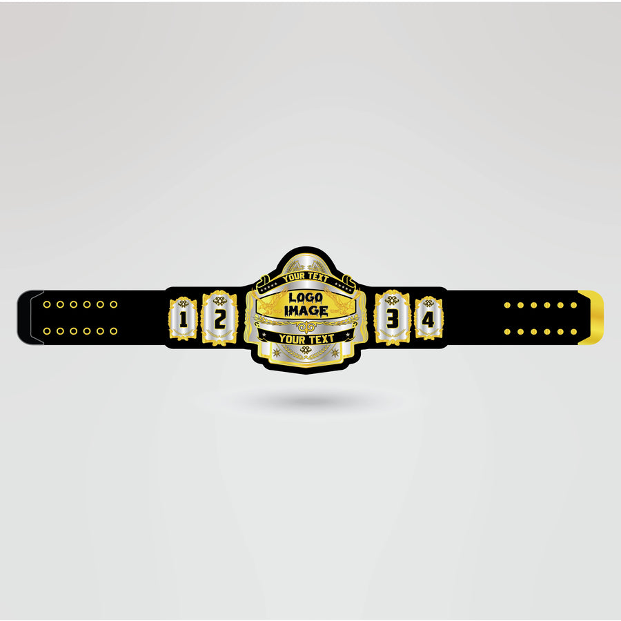 Design your own Maniak championship belt with customizable logo and text template.