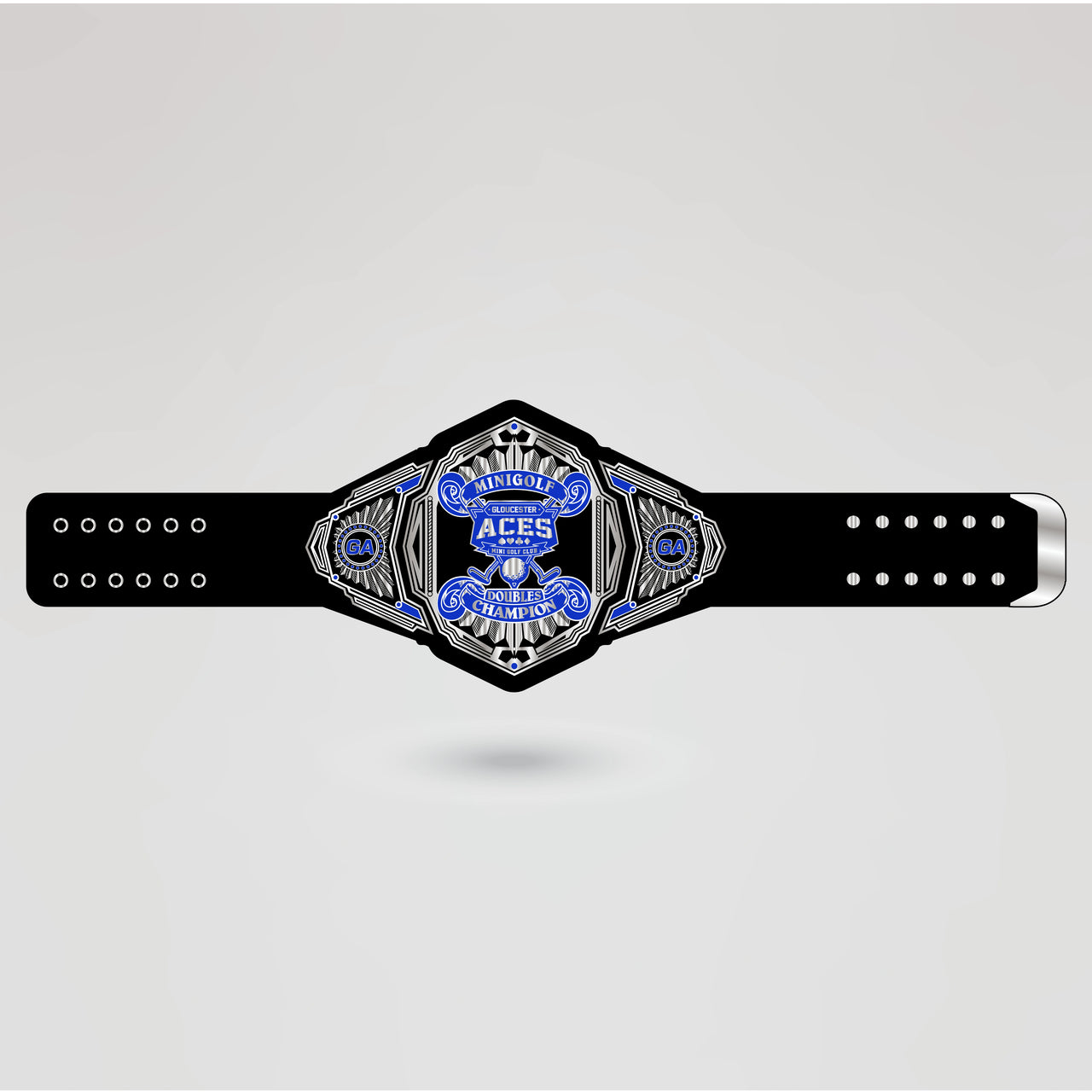 Finished design of a Minigolf Championship Belt with logos and custom text.