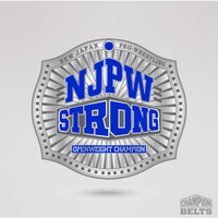 Silver championship center plate featuring NJPW STRONG branding and Openweight Champion text