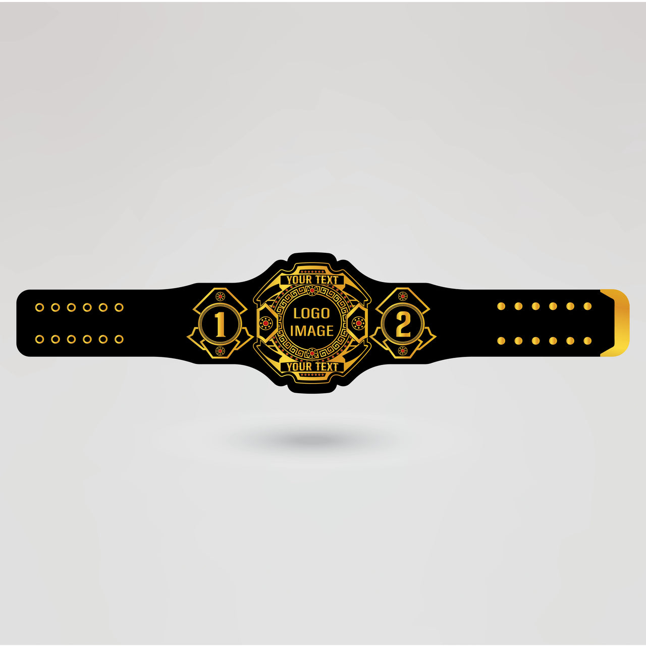 Template showing customizable areas for logo and text on a Native American Wrestling Championship Belt.