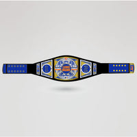 Template showing the areas where logos and text can be added to the New York Mets championship belt for personalization.