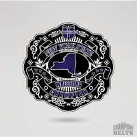 Championship center plate featuring the New York State outline with wrestling champion text and decorative details