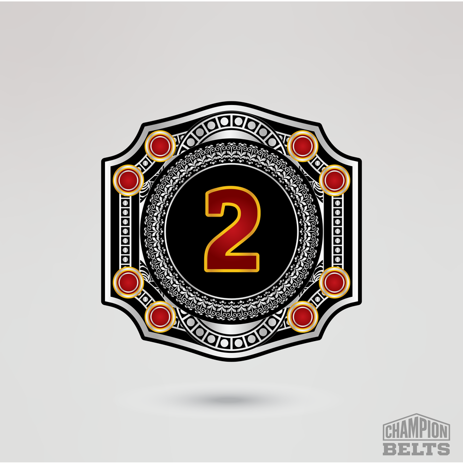 Decorative championship side plate featuring a number two design with crimson accents