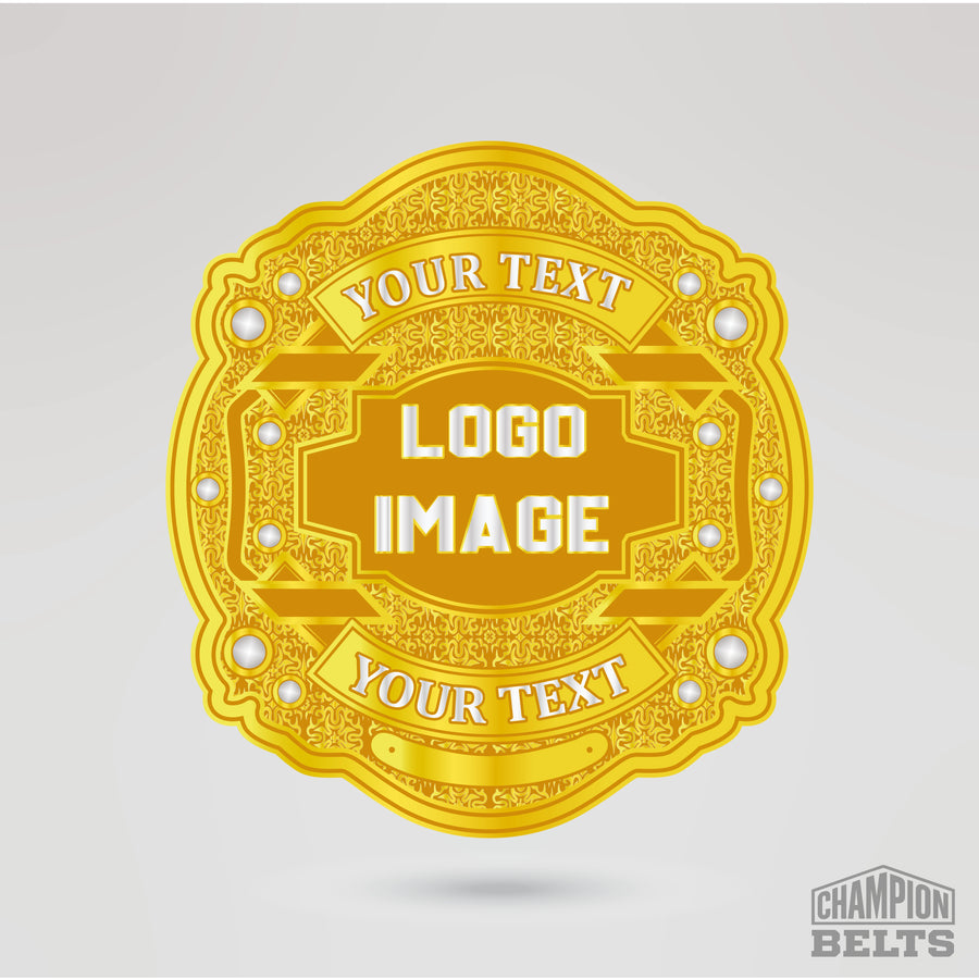 Custom championship center plate template with logo image and editable text areas