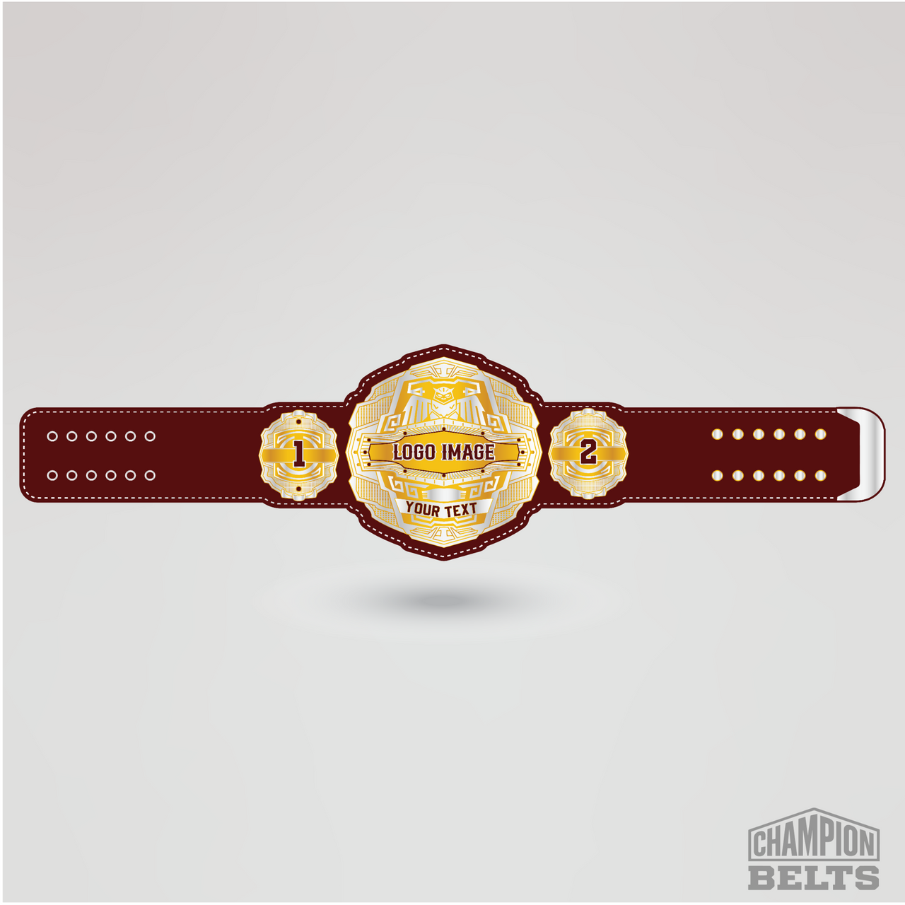 Custom championship belt featuring logo image area and personalized text engraving