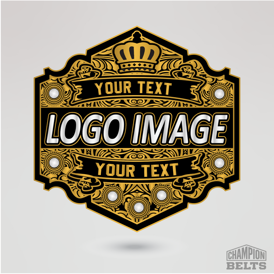 Custom championship belt center plate featuring logo image and personalized text areas