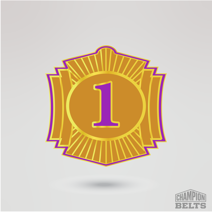 Decorative gold side plate featuring number one design for custom championship belt