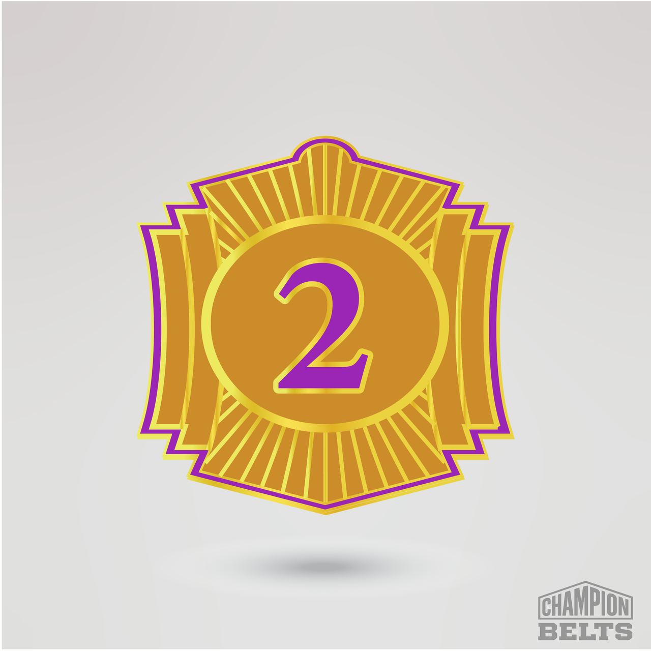 Decorative gold side plate featuring number two design for custom championship belt