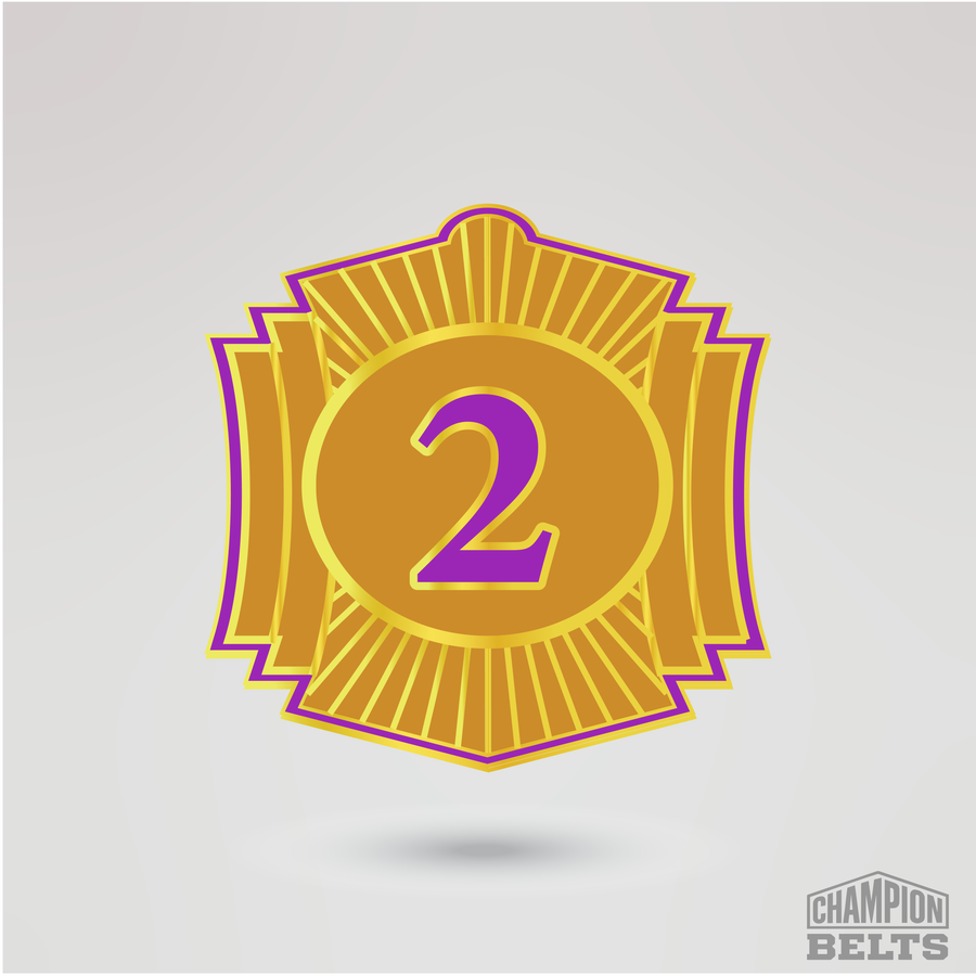 Decorative gold side plate featuring number two design for custom championship belt