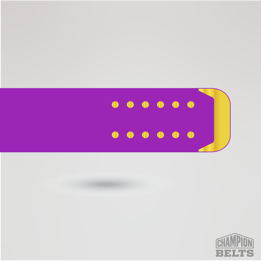 Premium purple championship belt strap with gold buckle tip and adjustment holes