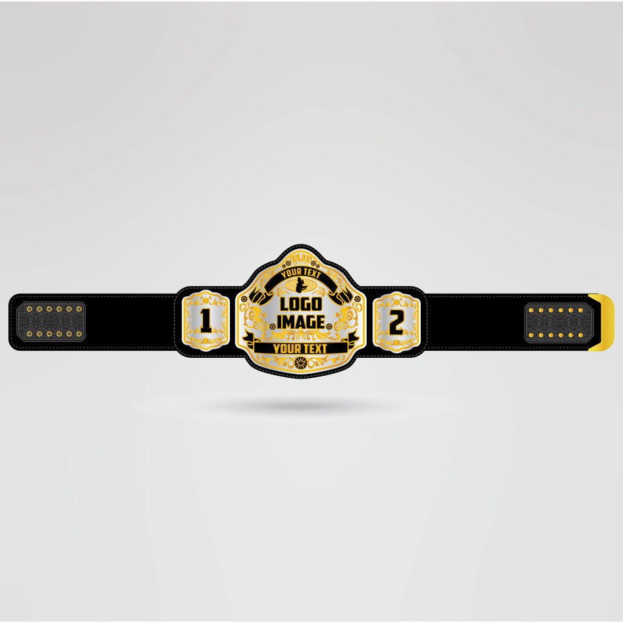 Template showing customizable areas on the Quebec Wrestling Championship Belt for logos and text.