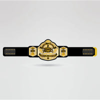 Finished design of the Quebec Wrestling Championship Belt with logos, text, and custom design elements.