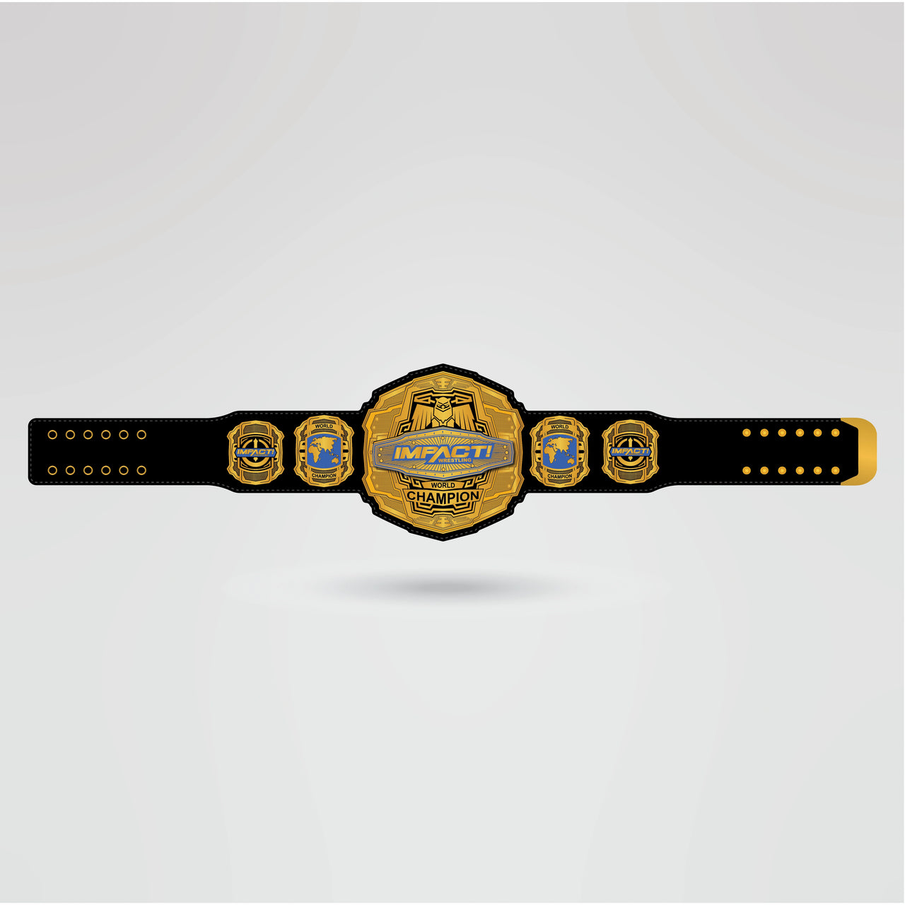 Fully designed Impact World Championship Belt with custom logos, text, and side plates.