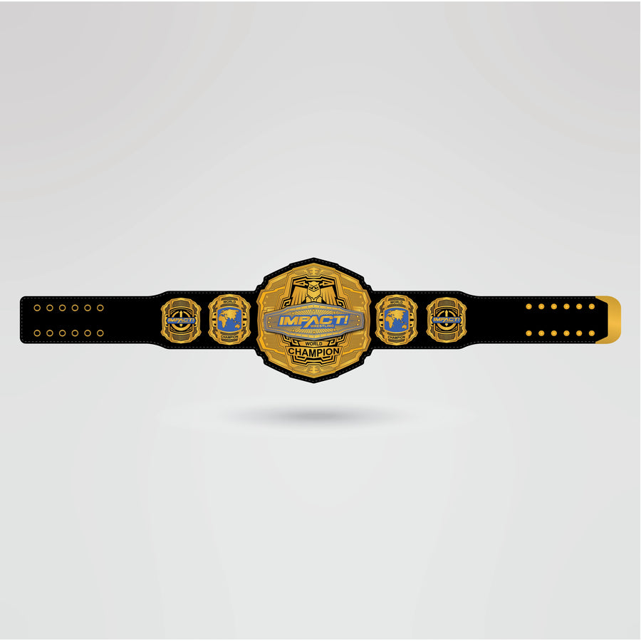 Fully designed Impact World Championship Belt with custom logos, text, and side plates.
