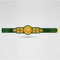 Real-life example of the fully customized World Wrestling Federation Champion Belt with logos and text.