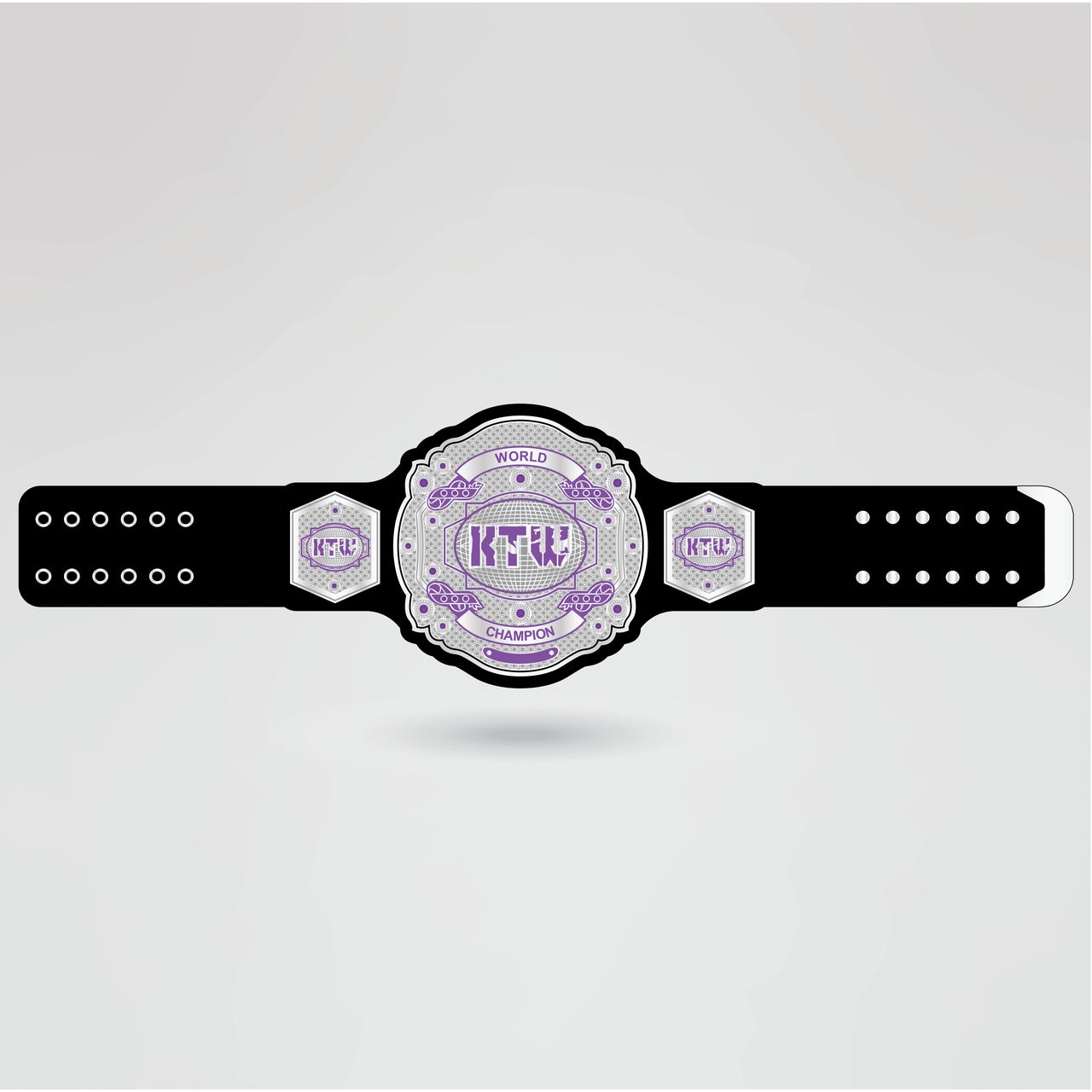 Actual design of the KTW custom championship belt featuring logos and text.