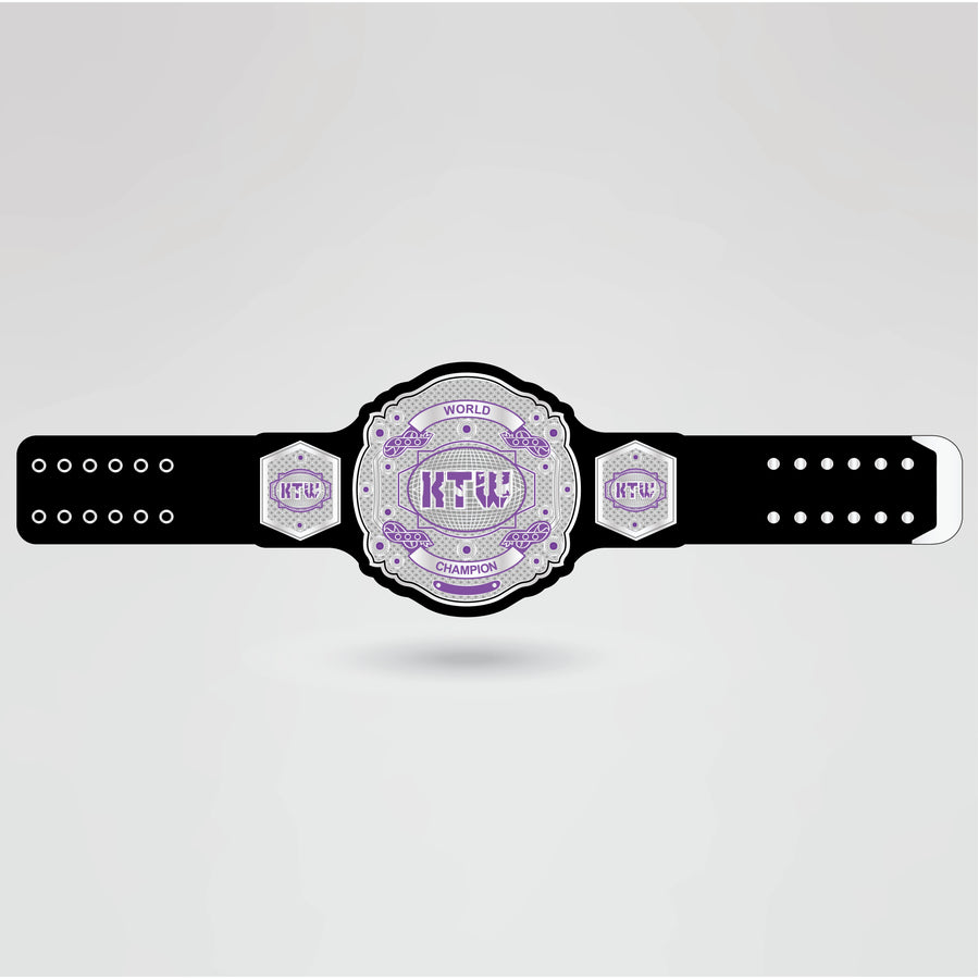 Actual design of the KTW custom championship belt featuring logos and text.
