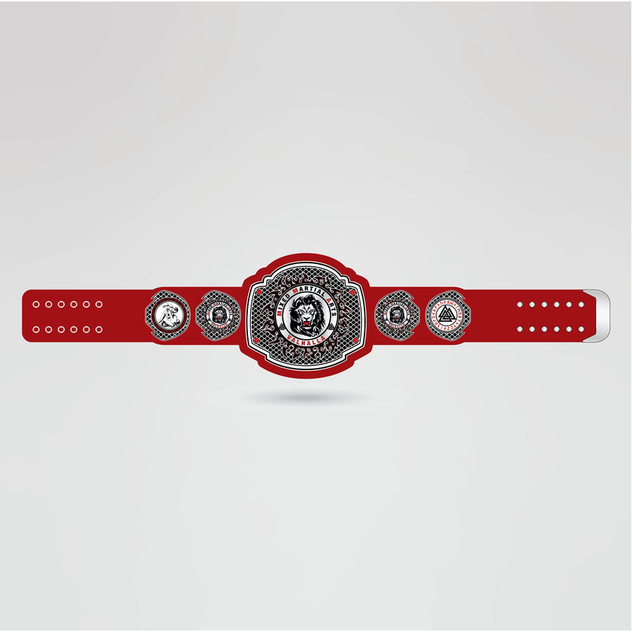 Real-life example of a custom Martial Arts Championship Belt featuring personalized main and side plates.