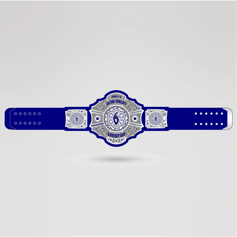 Final design of the Ultra-Violent Champion Belt featuring personalized logos and text.