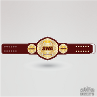 SWA Heritage Champion custom championship belt with burgundy strap and gold center plate