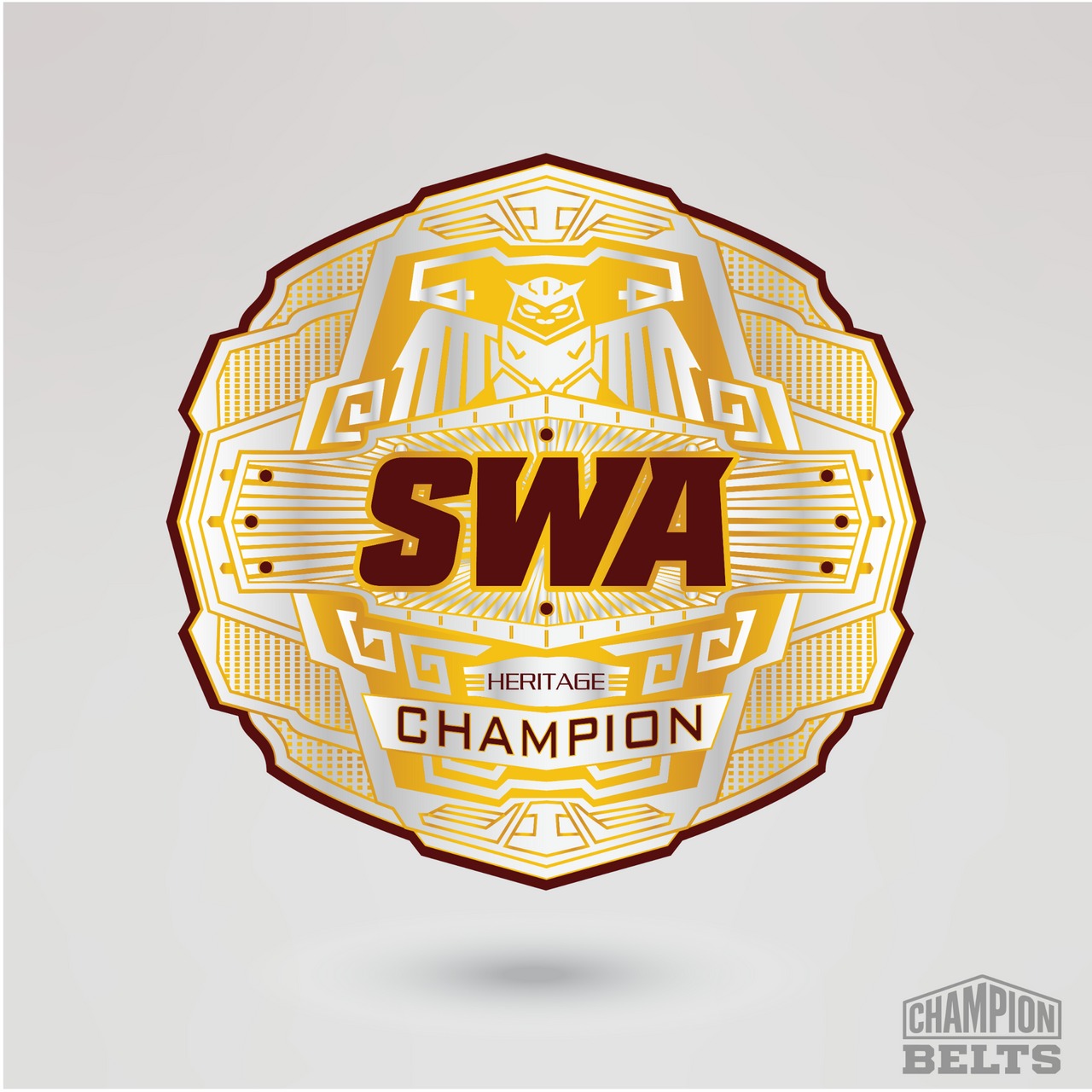 Detailed gold and silver SWA Heritage Champion center plate design