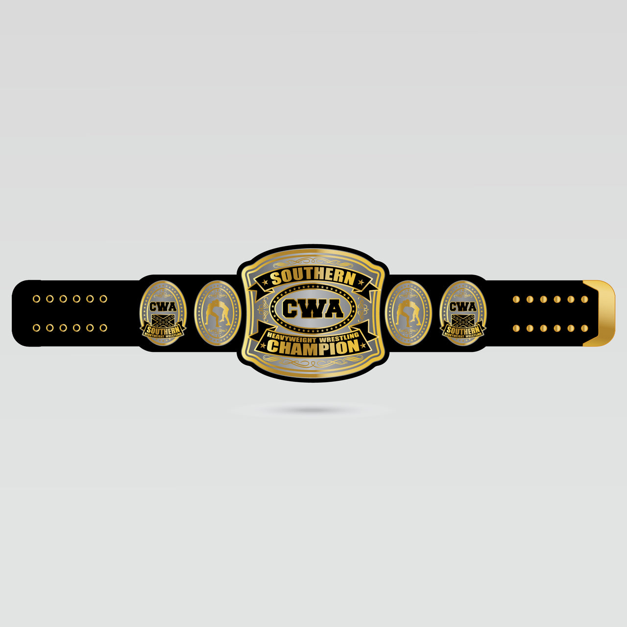 Southern CWA Heavyweight Wrestling Championship Belt with gold and silver center plate design
