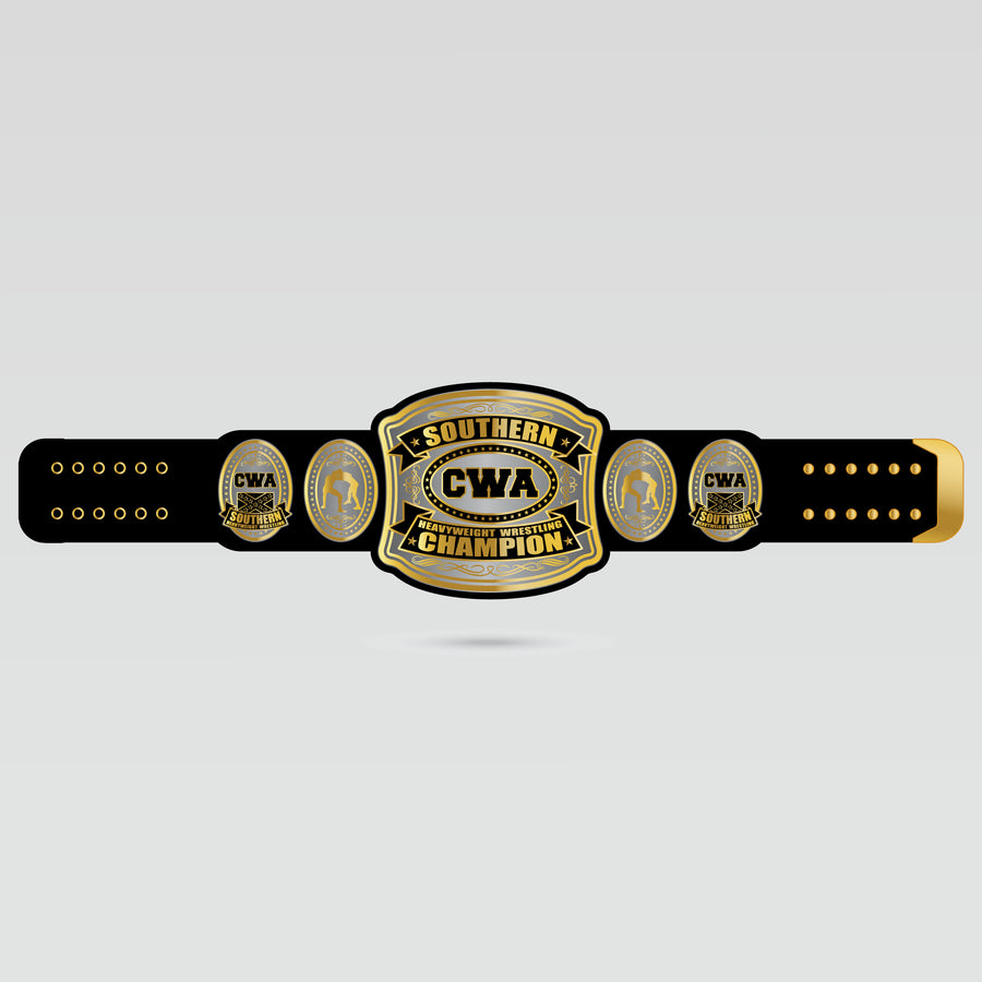 Southern CWA Heavyweight Wrestling Championship Belt with gold and silver center plate design