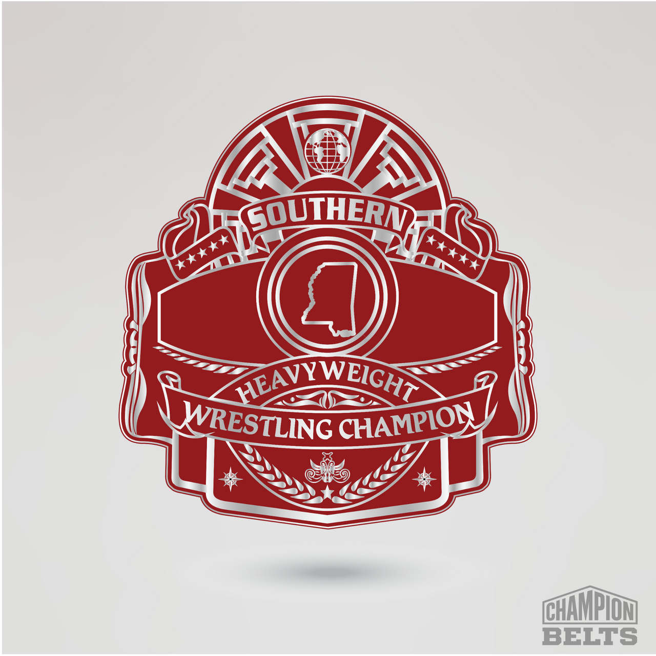 Southern Heavyweight Wrestling Champion center plate featuring state silhouette and silver detailing