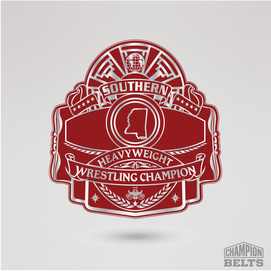 Southern Heavyweight Wrestling Champion center plate featuring state silhouette and silver detailing