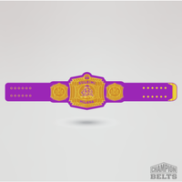 Custom princess championship belt with purple strap and gold plates featuring Suleimi Milana design
