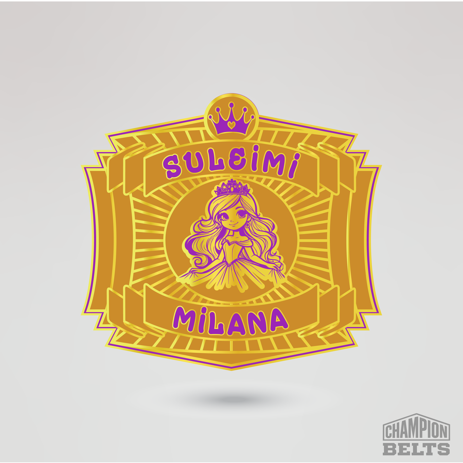 Gold championship center plate featuring princess artwork and Suleimi Milana text