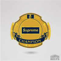 Gold and navy blue championship center plate with Supreme Champion banner
