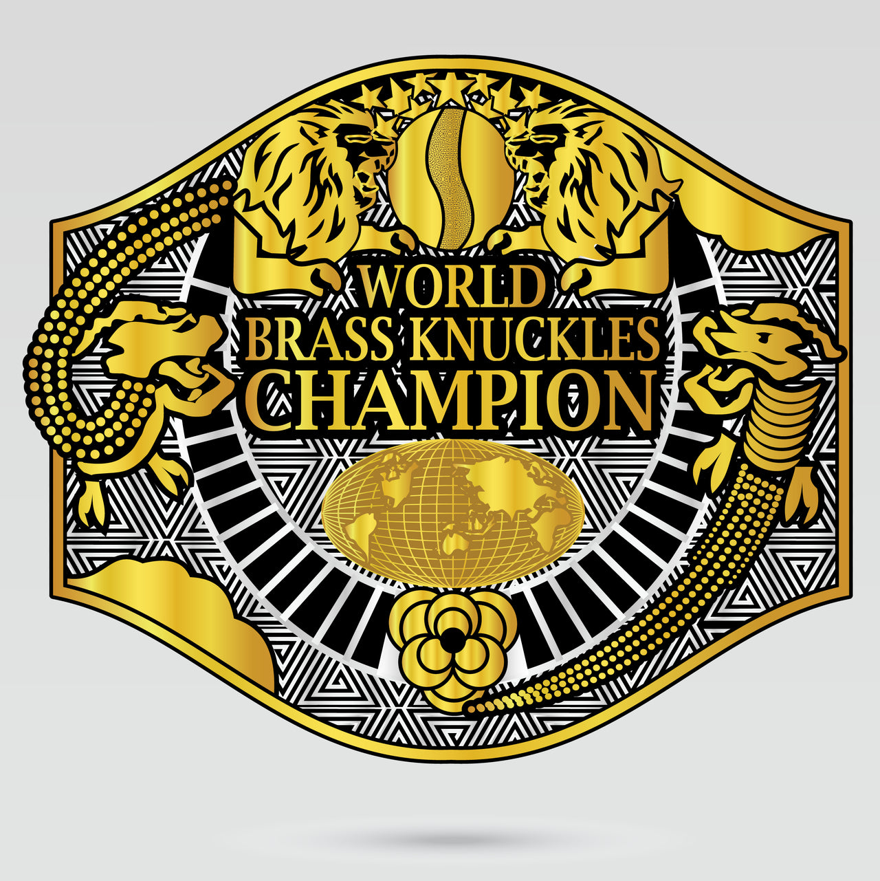 World Brass Knuckles Champion center plate featuring globe artwork, dragons, and custom logo area