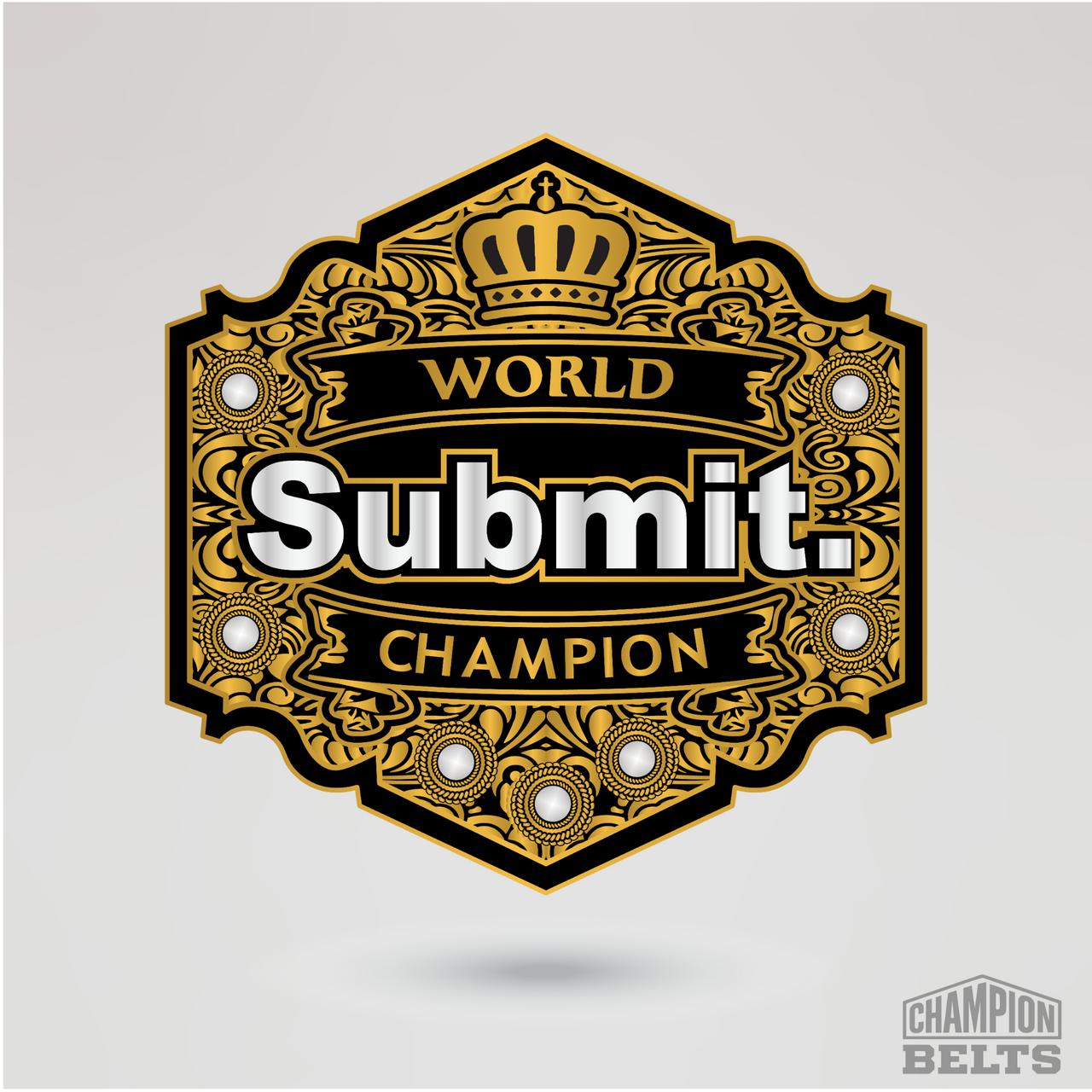 Gold World Submit Champion center plate with crown design and detailed engraving