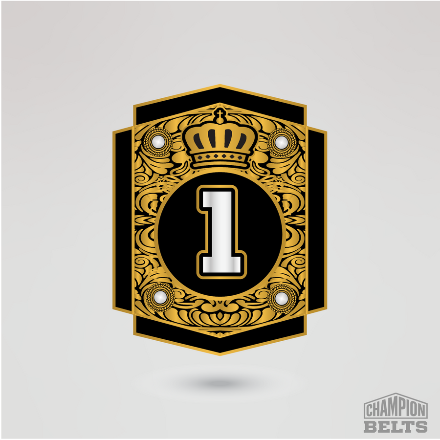 Decorative gold championship side plate with customizable number one insert