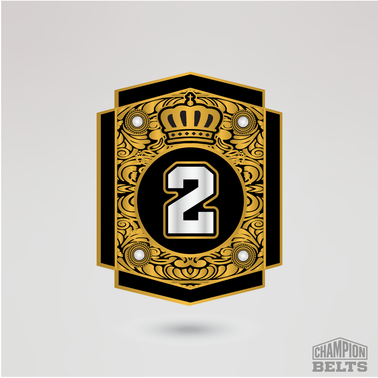 Decorative gold championship side plate with customizable number two insert