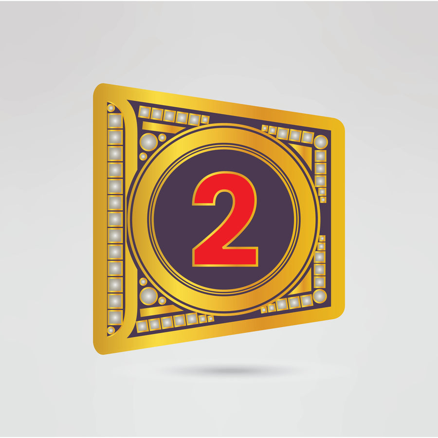 Custom side plates for the YEET Championship belt with logo and number placeholders