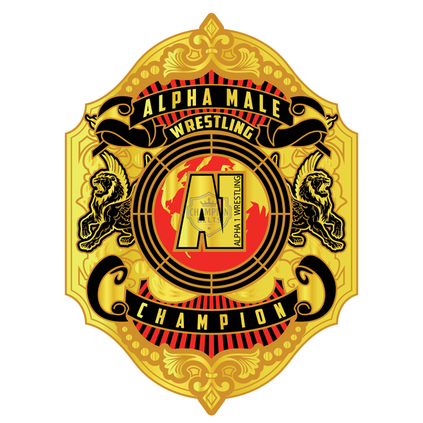 Alpha Male Wrestling Champion Belt Plate – Regal Gold & Red Edition