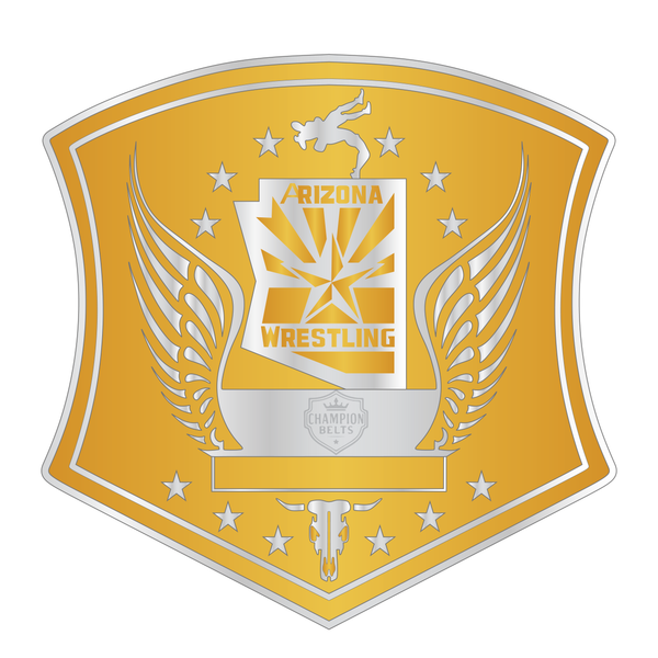 Arizona Wrestling Champion Belt Plate – Silver & Gold Desert Edition